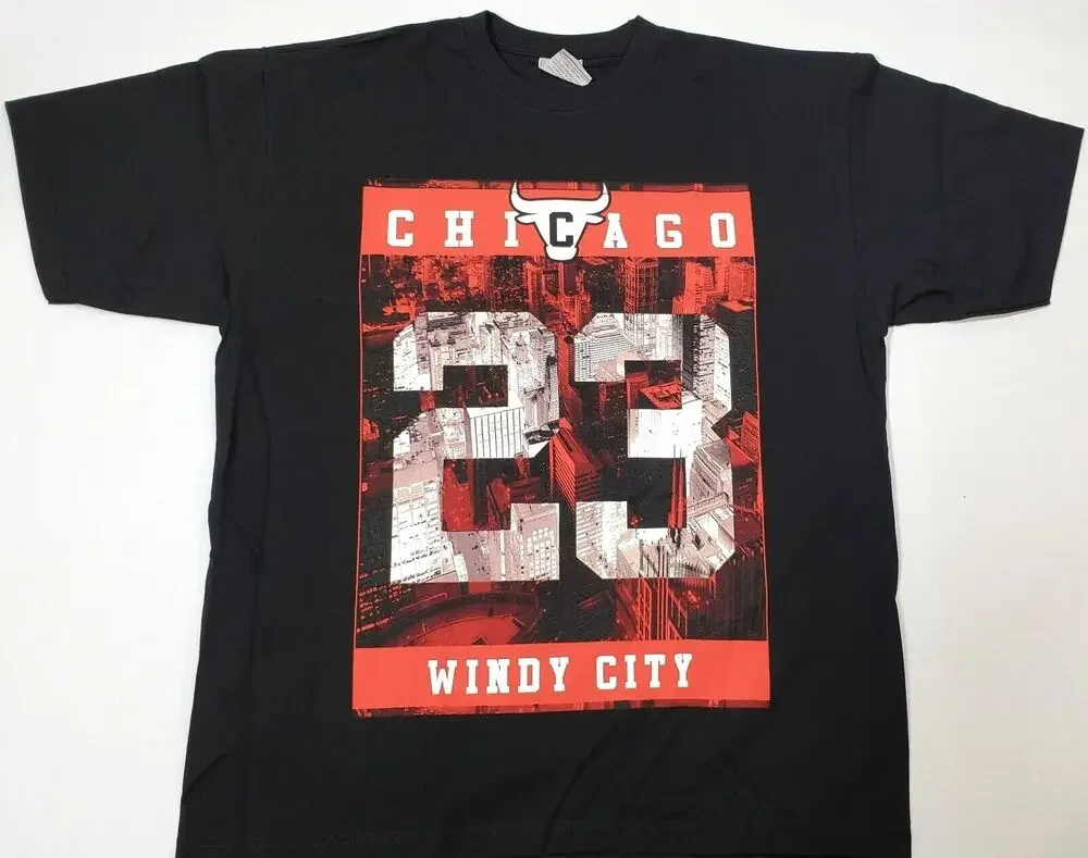 Camiseta de Chicago City para hombre y mujer, camisa de manga corta con estampado de Anime, Chi Town Windy City Bulls 23, color negro