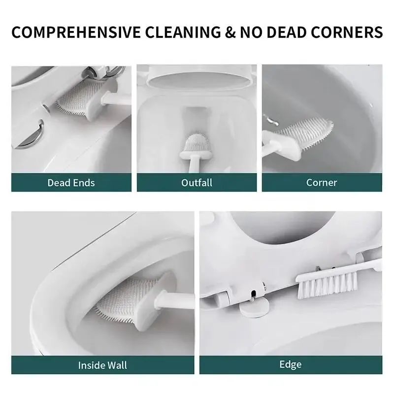 Toilet Brush Home Bathroom Wall Mounted Set No Dead Space Cleaning Toilet Brush Silicone Toilet Brush