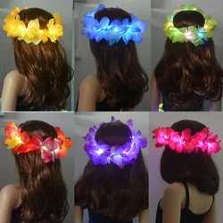 1pcs Women Girl princess Light Up Glow Hawaiian Wreath Headband Luau Flower Leis Floral Crown Party  Birthday Wedding Festival