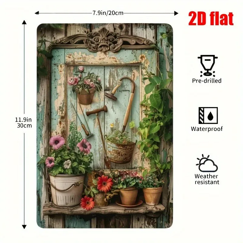 Vintage Floral Metal Tin Sign 8x12