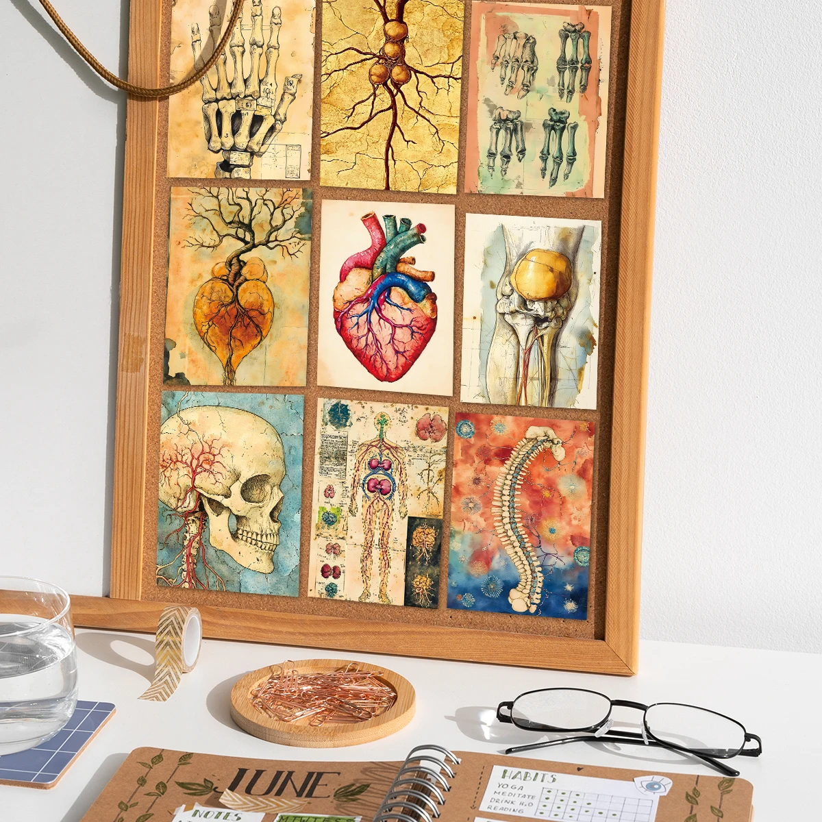 60개 빈티지 해부학 저널링 엽서, 생물학 콜라주 카드 선물, 스크랩북, 방, 사무실, 실험실 벽 장식용
