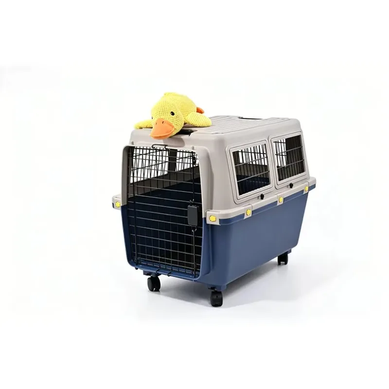 Wheeled Pet Air Travel Cage Corrosion Resistant Rolling Dog Cat Flying Pet Transport Case