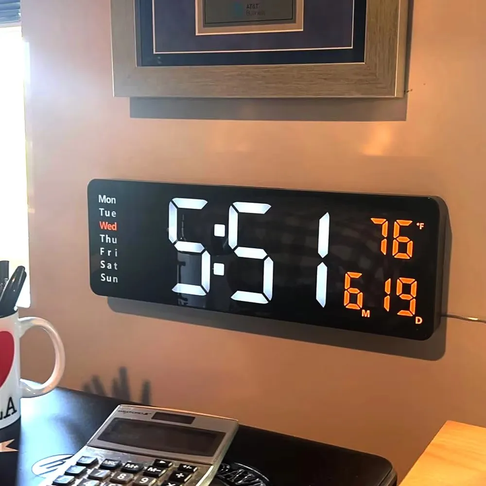 Large Digital Wall Clock Remote Control Temp Date Week Display Power Off Memory Table Clock Wall-mounted Dual Alarms LED Clocks