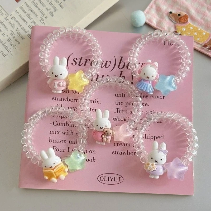 New Kawaii Miffy Cute Cartoon Star Miffy Rabbit Hair Ring Colorful Spring Ring Hair Accessories Cute Girl Gift