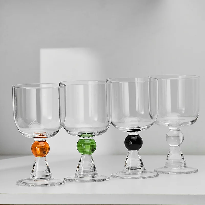 1 Piece 300ml Vintage Goblet Clear Black Green Amber Ball Stemmed ins Style Red Wine Sparkling Wine Glasses Cup