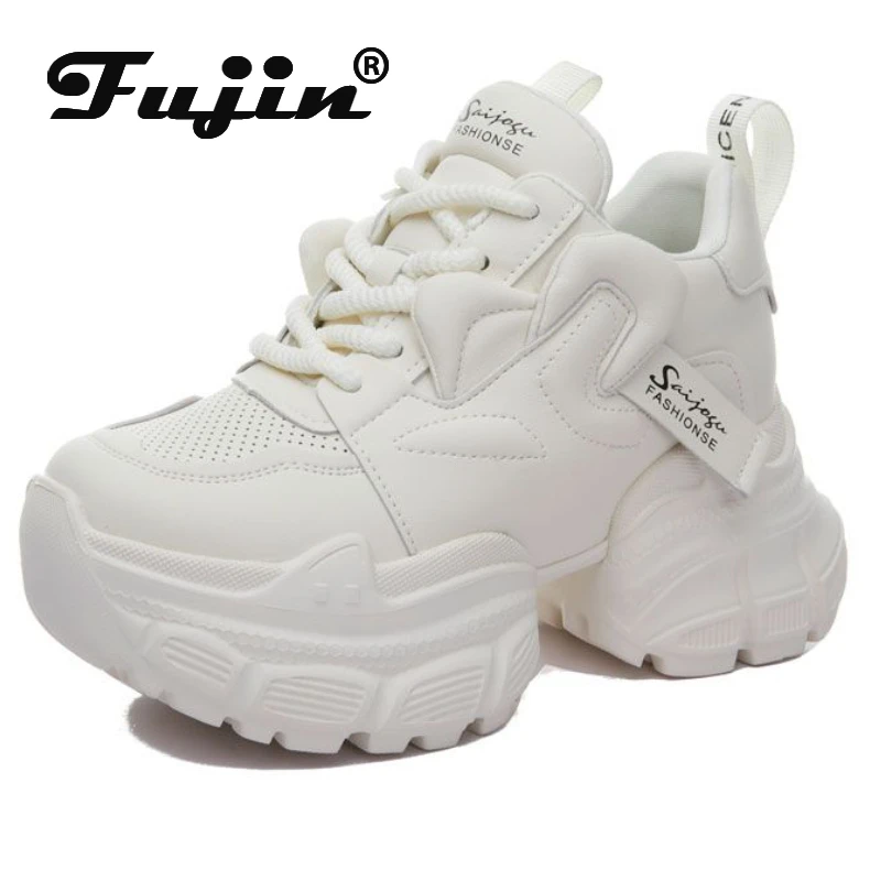 

Fujin 9cm Cow Genuine Leather Females Comfy Autumn Spring High Brand Sneakers Casual Ladies Vulcanize Women Platform Breathable