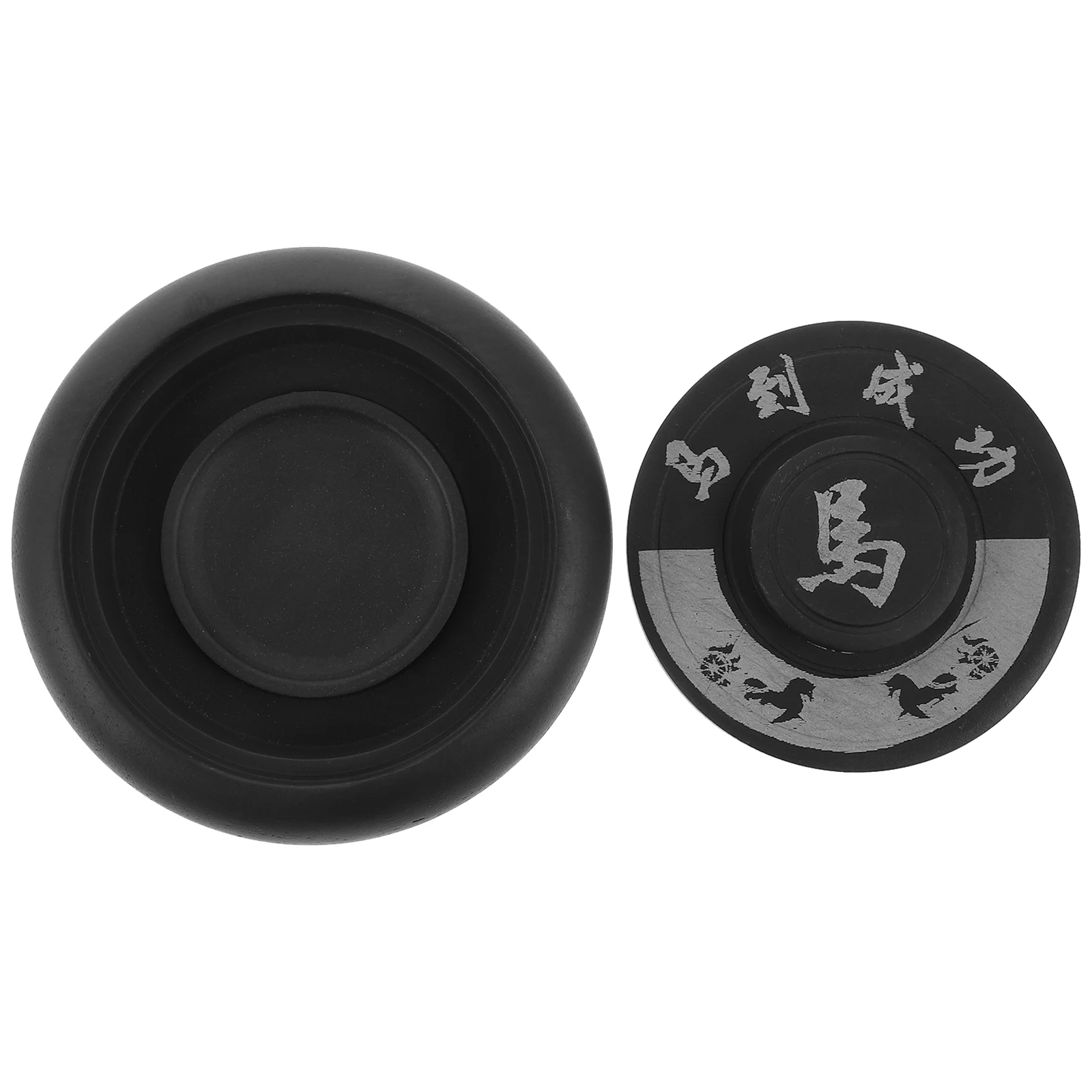 Student Chinese Inkstone Dragon Pattern Round Lid Traditional Calligraphy Accessory 4 Inch Ink Grinding Supplies Portable