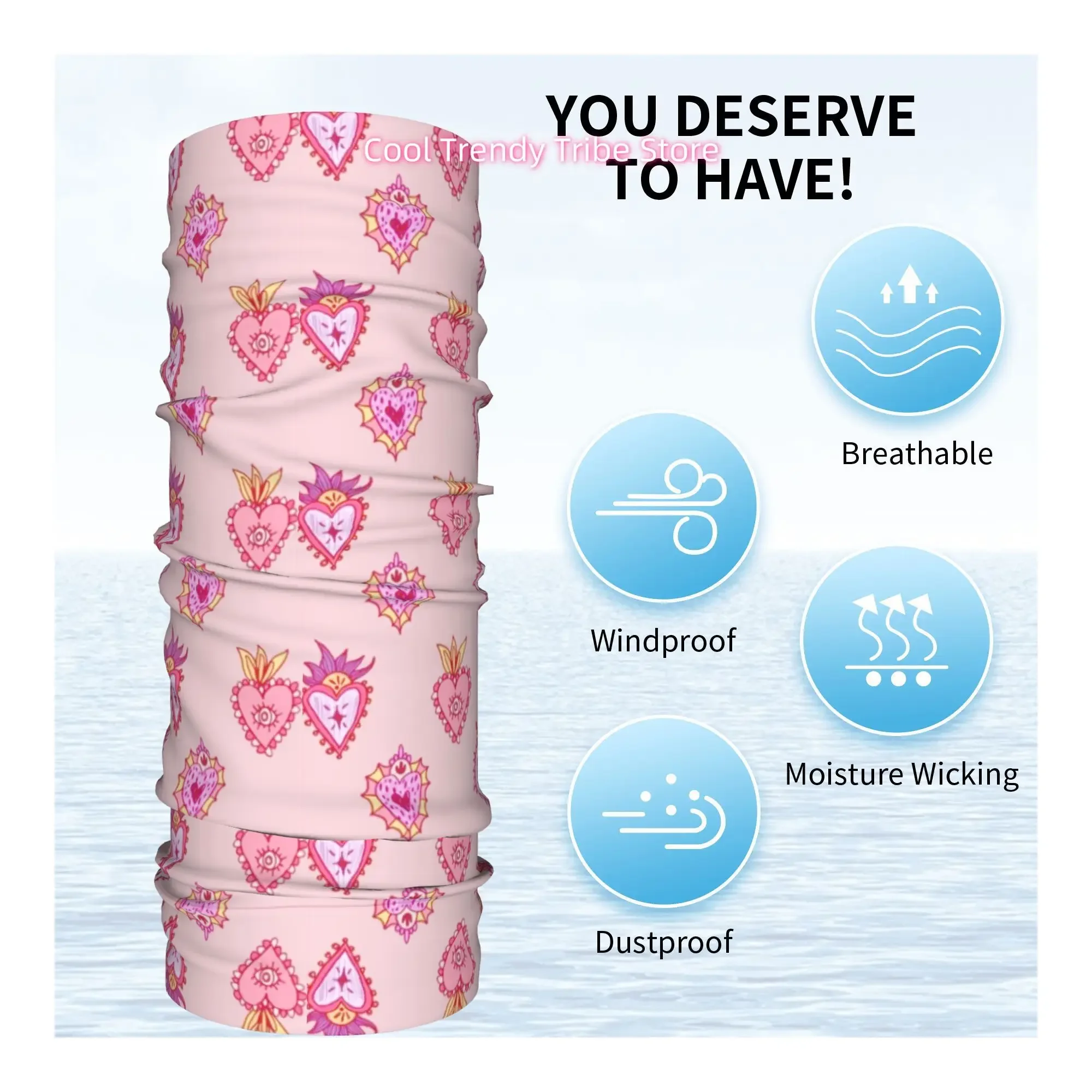 Pink Mexican Sacred Heart Romantic Folk Style Novelty Head Scarf Bandana for Women Boho Floral Hair Wrap Summer Beach Headband R