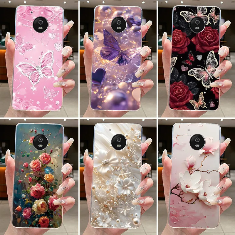 Para motorola moto g5 plus caso claro luxo moda borboleta flor macio tpu silicone capa de telefone para motorola g5 plus g5 + caso