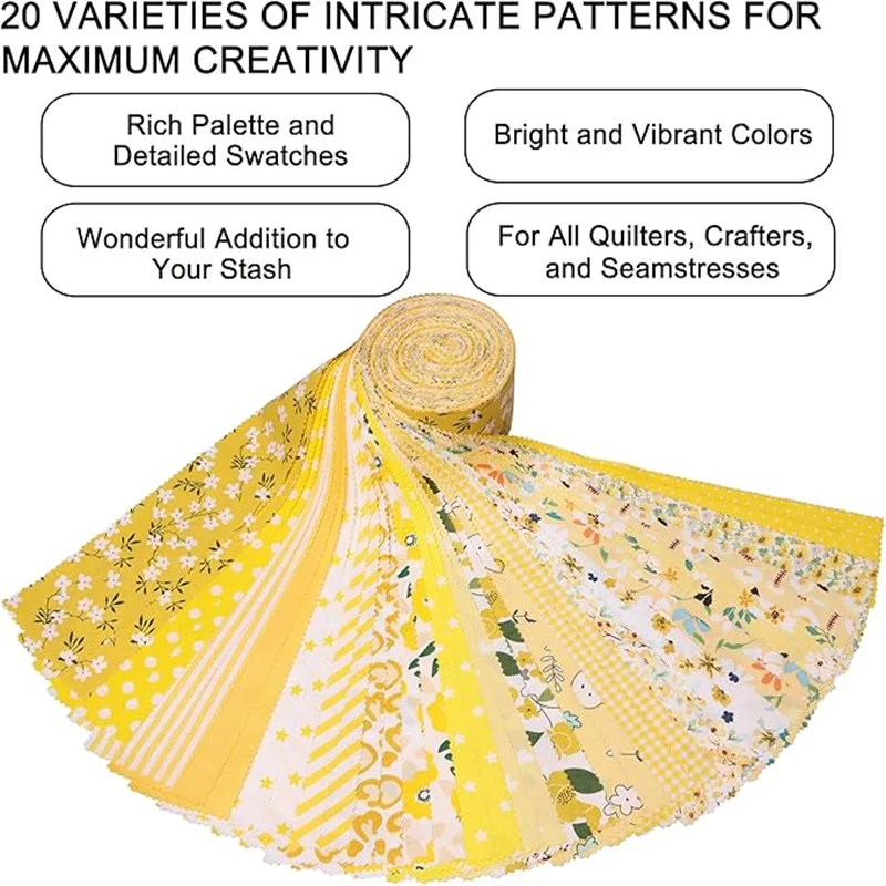 40 pieces of  fabric strip for quilting, 2.56 × 19.75 inch pre cut printed cotton fabric set, fine fabric quilting str