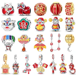 925 Silver Lantern Chinese Knot Charms New Year's Traditional Beads Fit 3mm 925 Original Bracelets Fashion DIY Jewelry Gifts