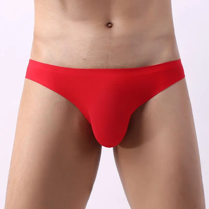 one piece Seamless ice silk triangle mesh low waist sexy underwear for men gays convex pouch boxer briefs