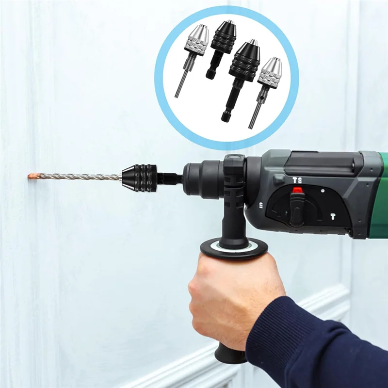 

High Quality-4Pack Round To Hex Adapter 1/4 1/8 1/16Inch Drill Chuck Adapter Keyless Drill Chuck Bit Hex For Impact Driver Conve
