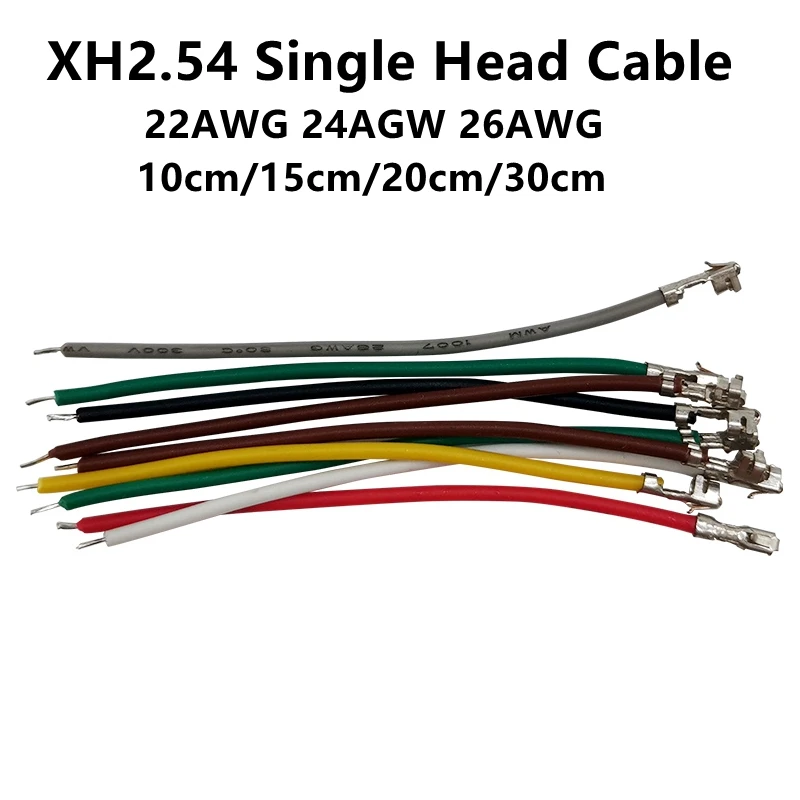 100PCS XH 2.54 Cable Connector Terminal Wire Electronic Wire Single Head with Terminal 10/15/20/30CM Without Housing 22/24/26AWG