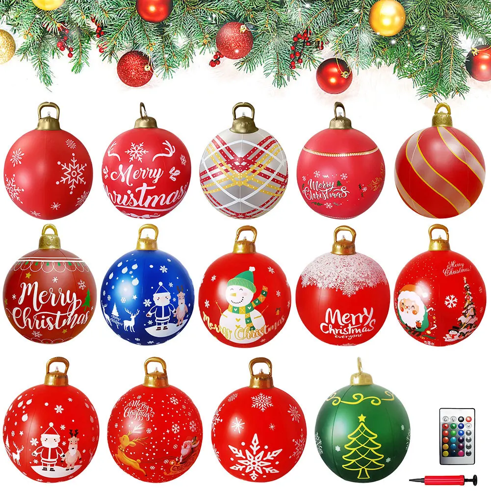 24 Inch Light Up PVC Inflatable Christmas Ball Large Outdoor Decorated Ball with Light Christmas Decorations Ball Holiday Decor