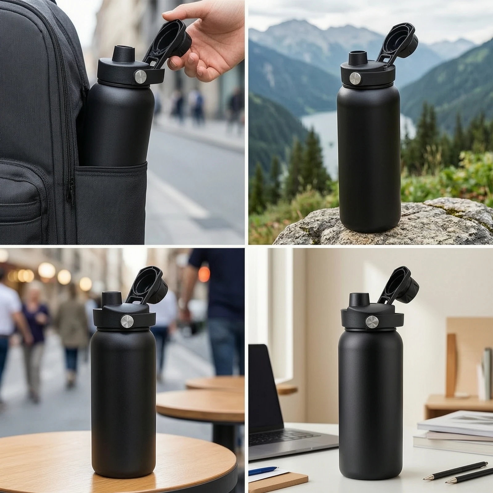 Bottle Lid with Hinged Top Fully Sealed Wide Mouth Lid Threaded Leakproof for Athletes, Outdoor Sports, Travel