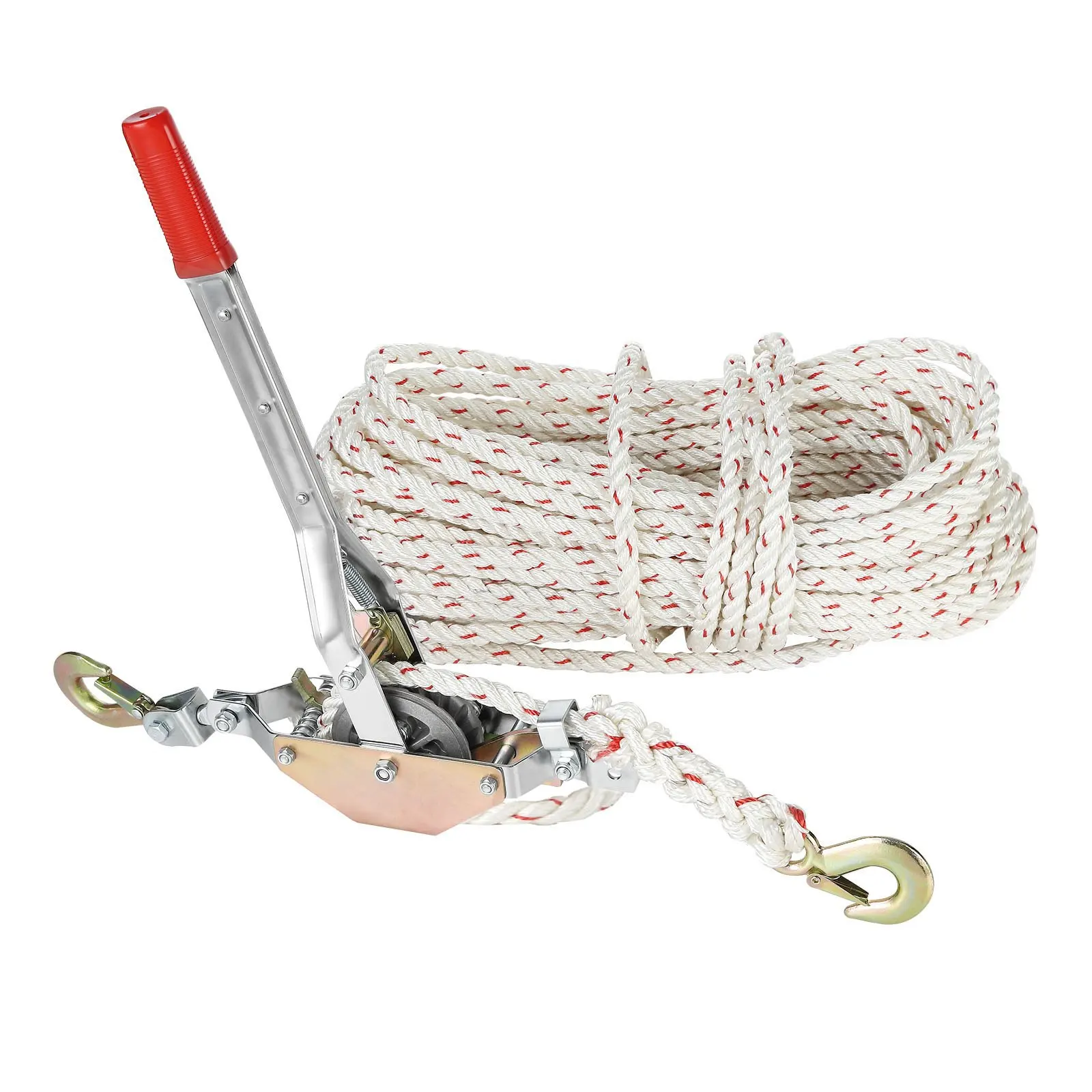 Tire-corde, capacité de traction de 3/4 t, avec corde de 30,48 m de diamètre 15,24 mm, 2 crochets, treuil inclus, tire-corde à cliquet puissant pour déplacer des bateaux, sûr