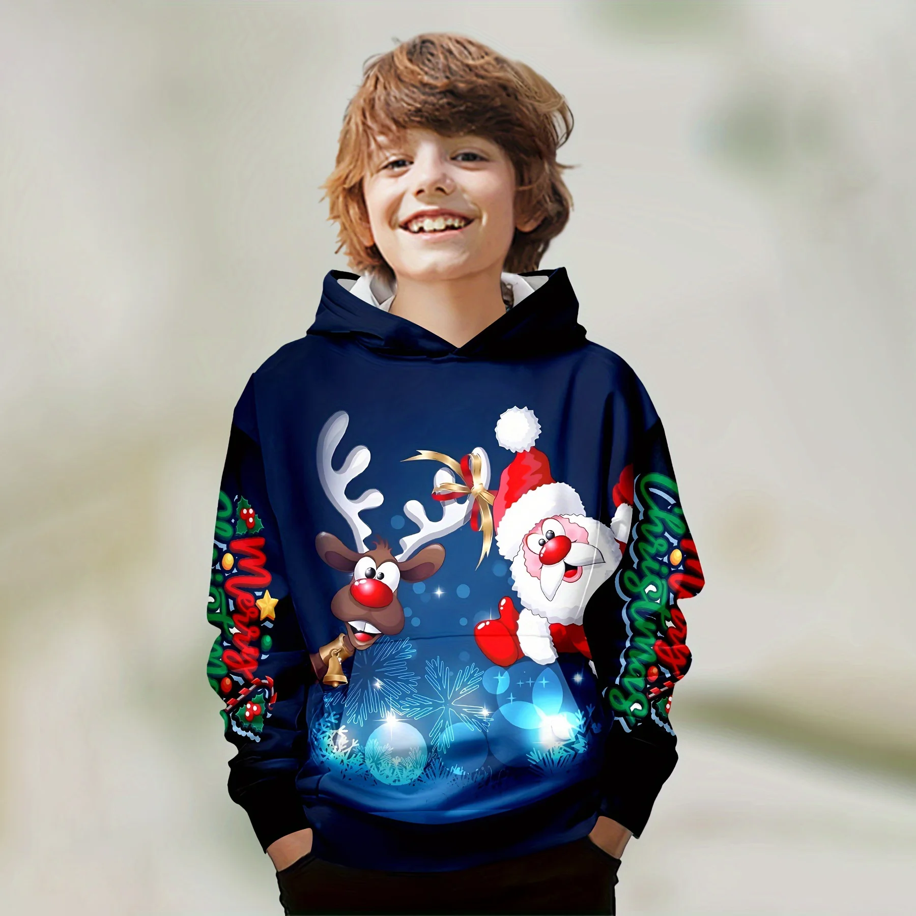 

Kids Clothes Funny Christmas Hoodies Reindeer Santa Claus Long Sleeve Thin Sweatshirt for Boys Girls Xmas Gift for Children Top