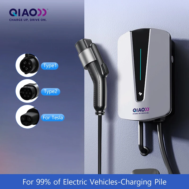 

QIAO Home Level 2 EV Charger Type 1 Type 2 7KW 11KW 22KW 5 Meters APP Control EV Fast Charge Station Electric Vehicle Charging