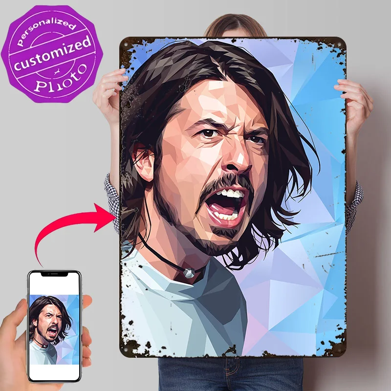 Dave Grohl Polygon Portrait Metal Poster Perfect Gift for Fans Lovers Personalized Wall Art Metal Sign for Bedroom Decoration