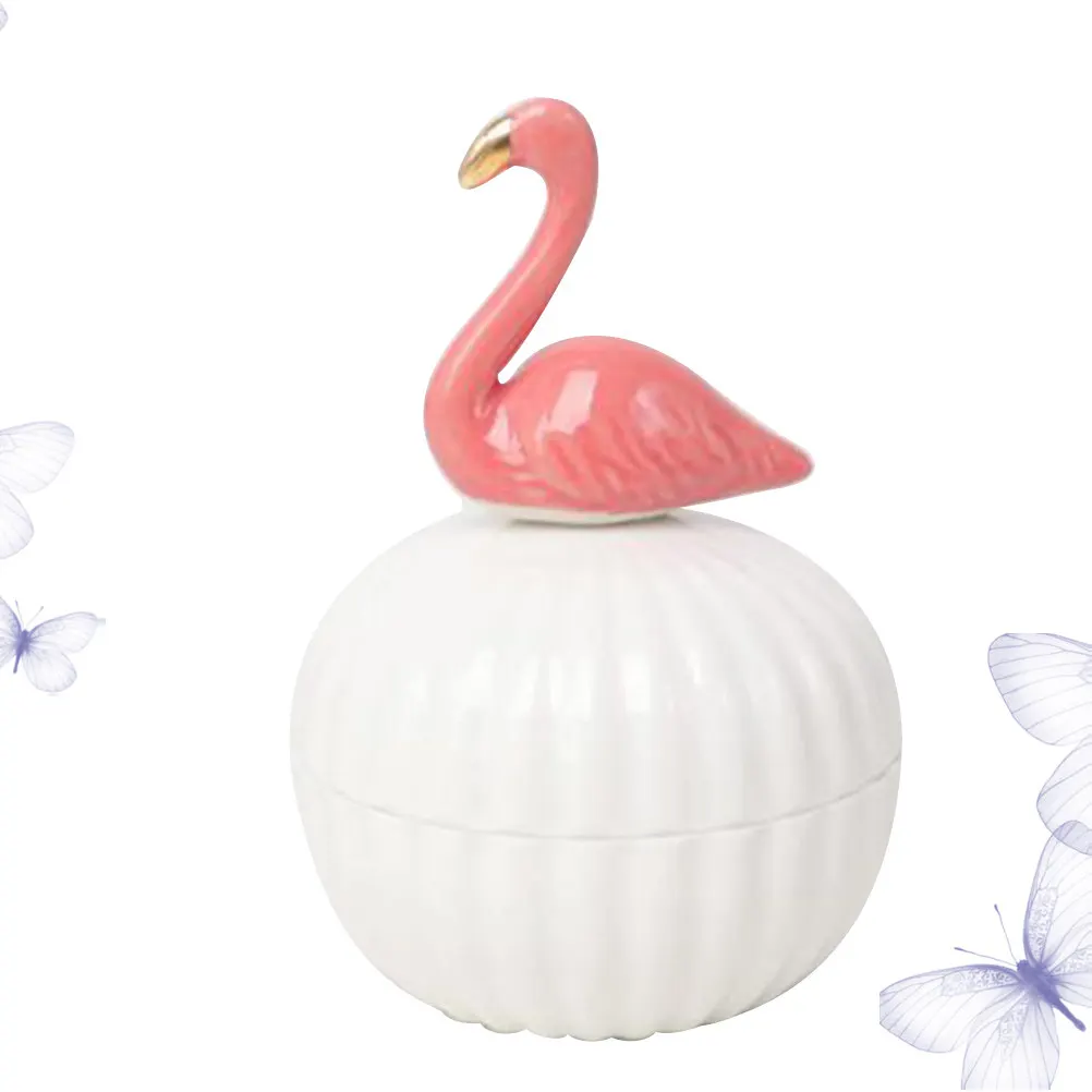 

Ceramic Flamingo Jewelry Container Elegant Noble Color Ring Storage Box Creative Desktop Jewelry Storage Jar for Birthday