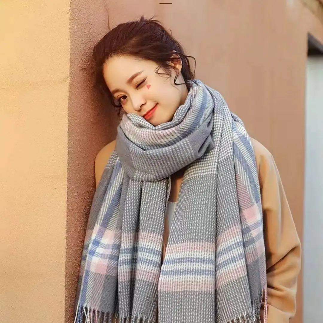 2024 Luxury Plaid Scarves Fashion Women Long Shawl Wraps Muffler Imitation Cashmere Fabric Scarves for Women Men Winter