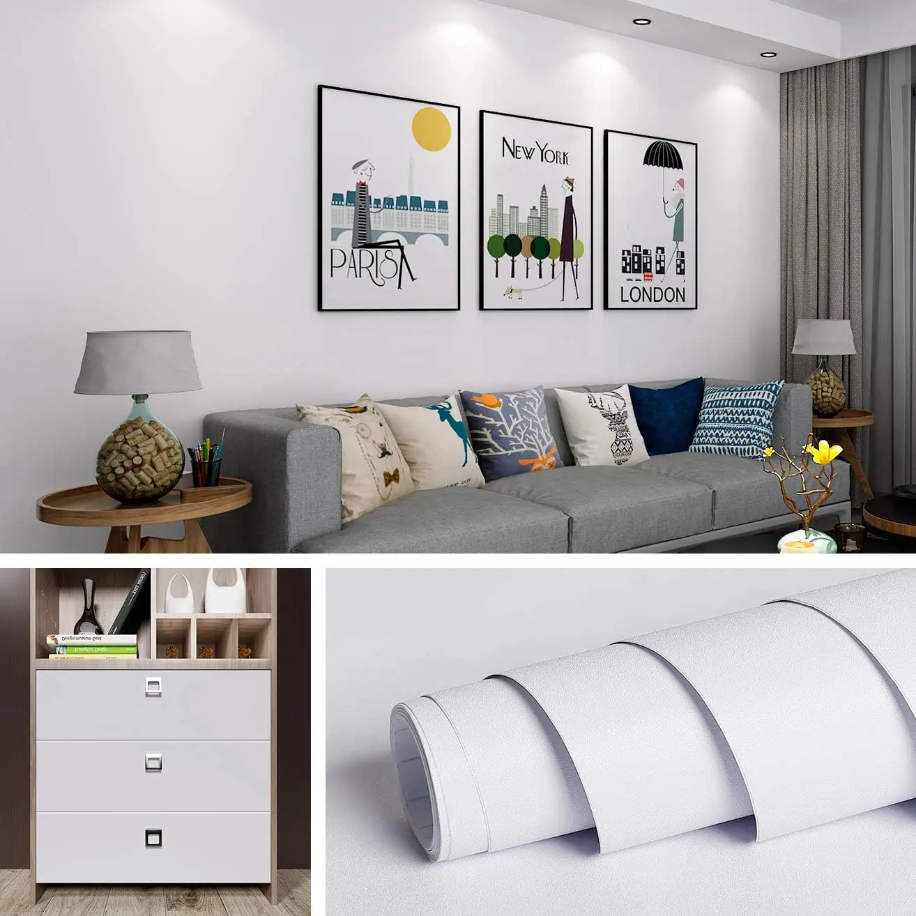 

15.8x394 Removable White Wallpaper Peel and Stick Contact Paper for Cabinets, Bedrooms, Kitchen Waterproof Vinyl Wrap