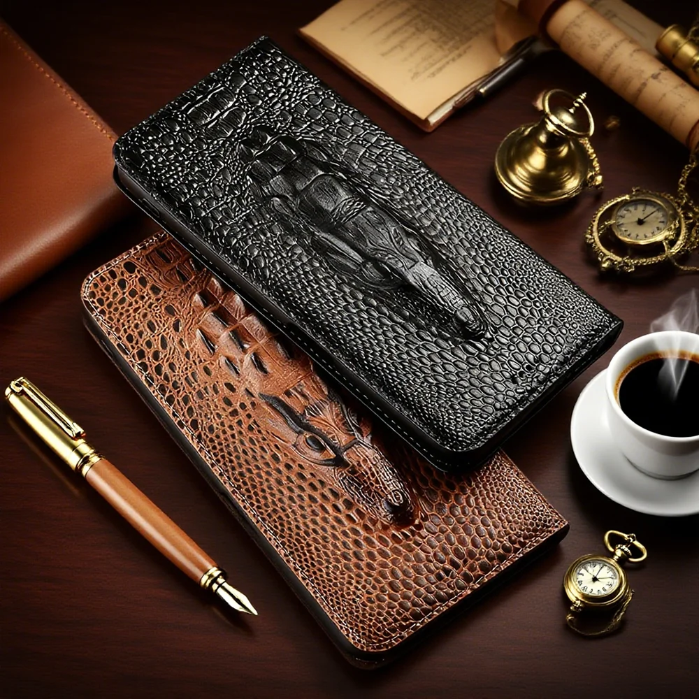 

Для Honor X50 X50i X40 X40i X30 X30i X20 X10 Max GT Pro Plus SE 5G чехол-книжка из натуральной кожи с крокодиловой головкой, магнитные чехлы для телефонов