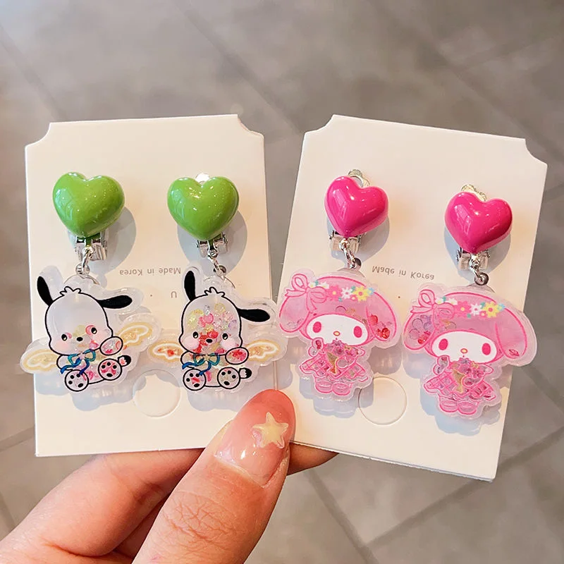 New Kawaii Sanrio Kuromi Cinnamoroll My Melody Kids Earring Cartoon Cute Sweet Anime Ear Clip Pendant Toys Children Girl Gifts