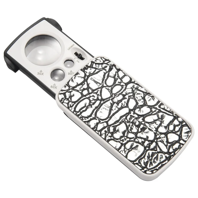 3 個ポータブルミニ多機能 30X 60X 90X ポケット拡大鏡 LED UV ライト目ガラス拡大鏡ルーペレンズ