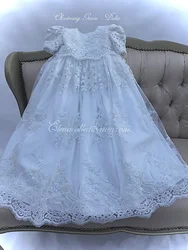 Vestidos de bautizo glamorosos para niños, Apliques de encaje, vestidos de primera comunión, vestidos de lujo para niñas pequeñas, vestidos de bautismo para bebés