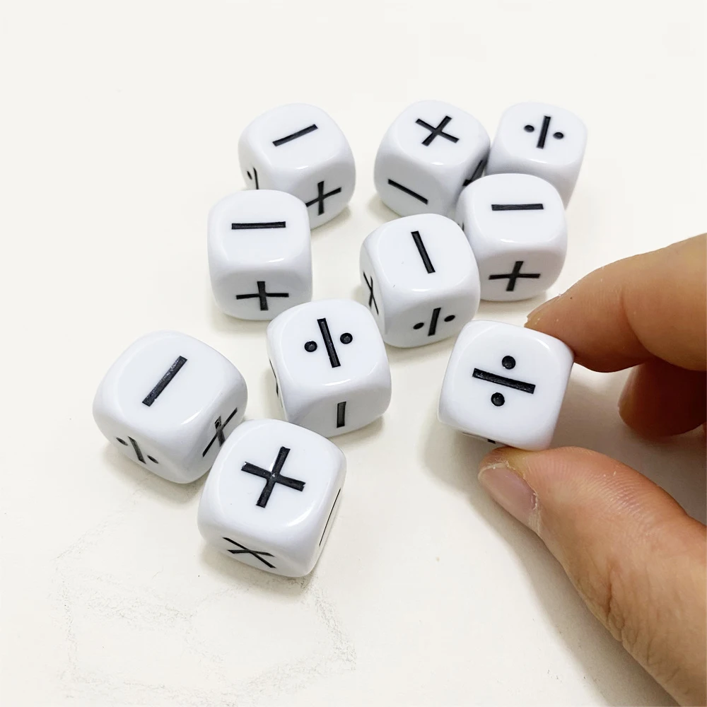 10/20/50Pcs Acrylic 16mm D6 Addition and Subtraction Symbol Dice Teaching Assistant Props Multiplication and Division Dices