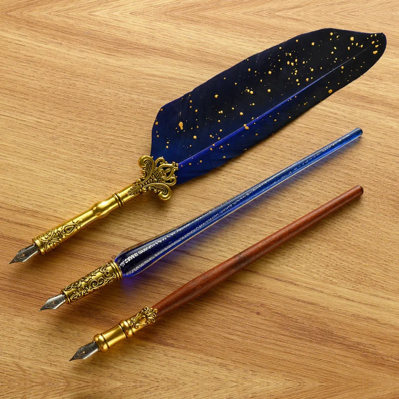 Classic Glass Dip Pens 18 Nibs 6 Color Ink Set With Seal Wax Stamp Vintage Crystal Feather Fountain Pen Calligraphy Kit