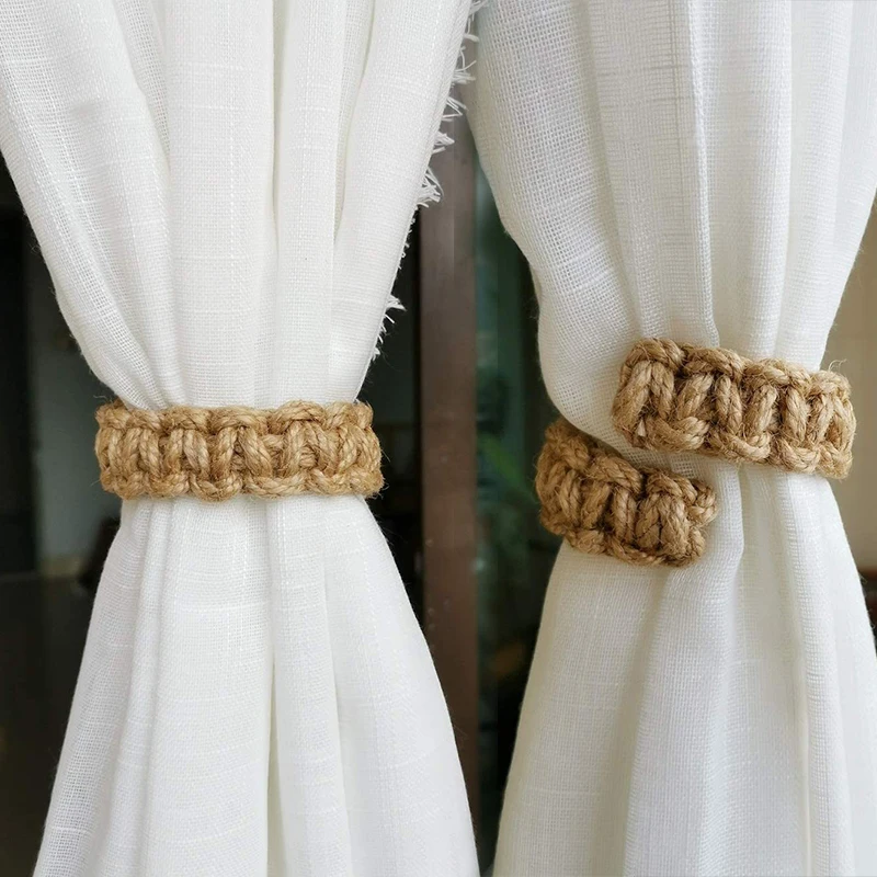 1PC Curtain Holder Retro Jute Curtain Tieback Twist Knotted Curtain Strap Buckle Holdback Home Decoration Curtain Strap