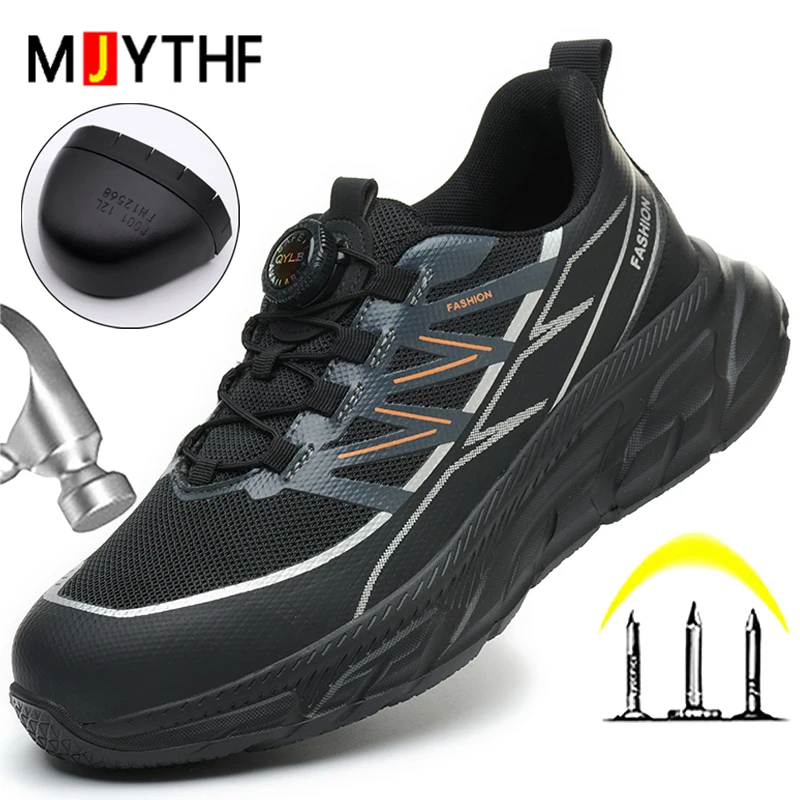 Rotating Button Safety Shoes Men Anti Smashing Anti Piercing Work Shoes Steel Toe Cap Work Sneakers Lightweight Security Boots