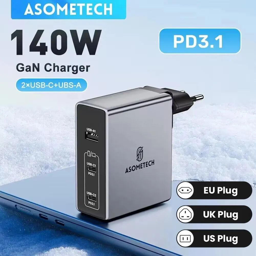 ASOMETECH 140W GaN Chargers PD3.1 PPS QC4.0 100W 65W PD USB Type C Charger Fast Charger For Laptop Macbook Pro iPhone 14 Samsung