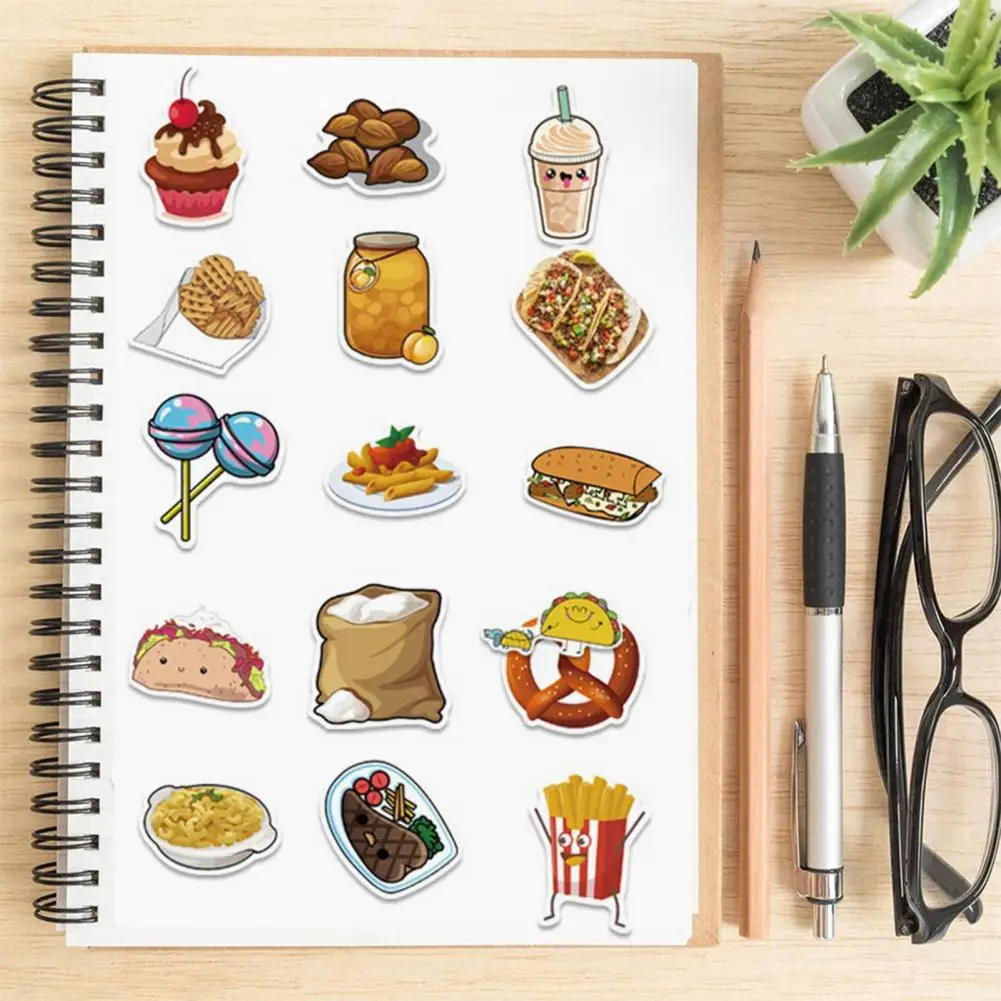 Stationery Sticker Cute Cartoon Food Stickers 100pcs for Laptop Bottles Luggage Skateboards Fun Food Stickers for Kids Adults