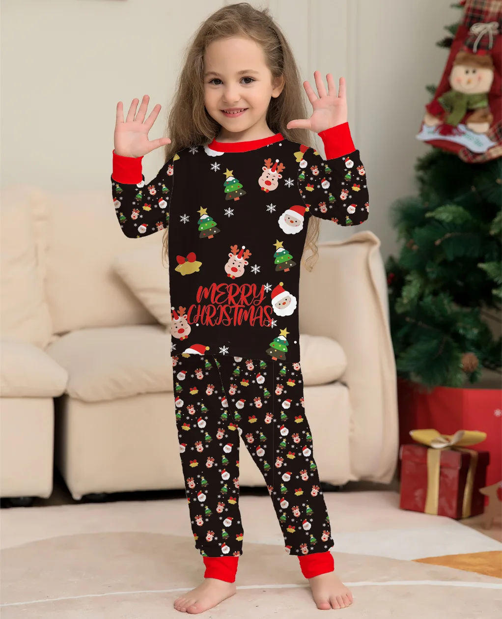 Xmas Matching Family Pajamas Set 2024 Christmas Deer Santa Print Pjs Adult Child Clothing Outfit set Baby Jumpsuit+Dog Clothes