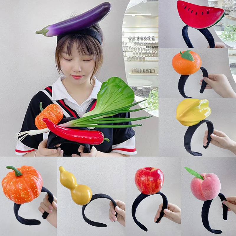 Funny Simulated Fruit Vegetable Hair Hoop Bread Carrot Banana Hairband Pepper Headband Birthday Cosplay Halloween Headwear