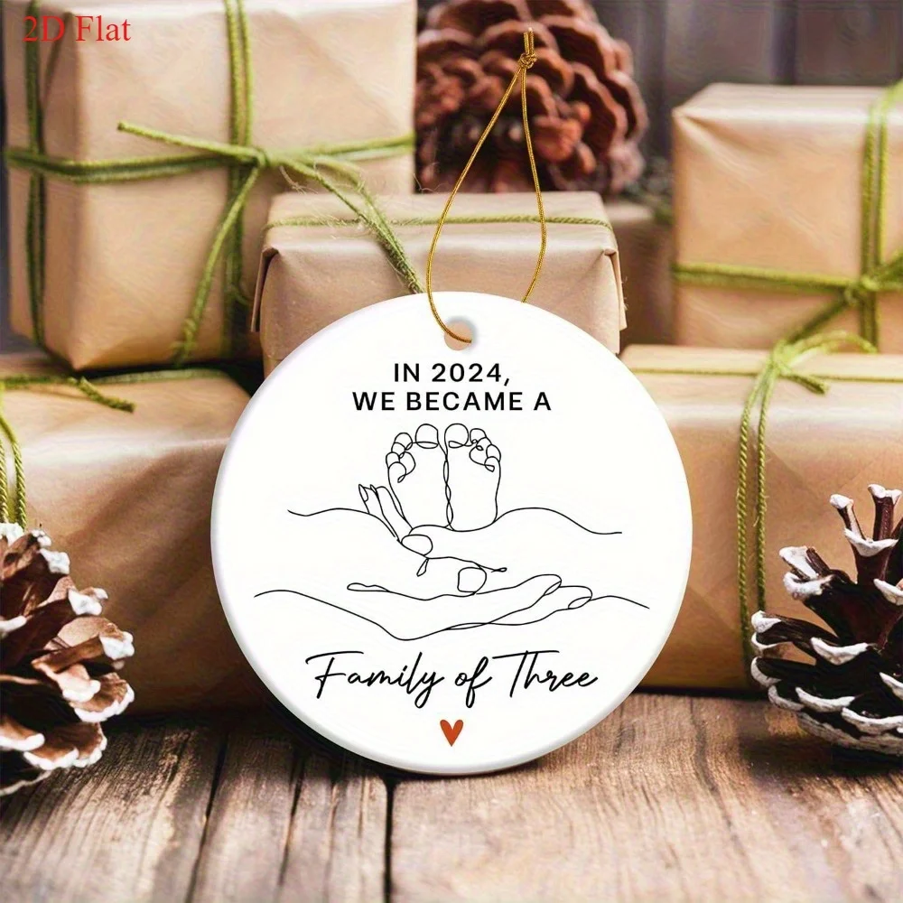 

2D плоский дизайн1, круглое акриловое рождественское украшение размером 8x8 дюймов, дизайн «Мы стал семью», с шляпой и носками Санты