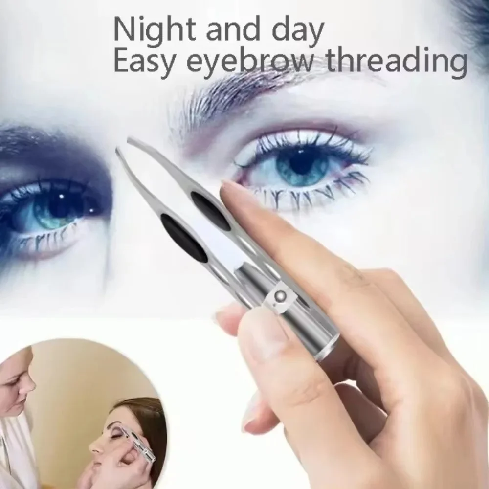 1Pc LED Light Eyebrow Tweezer Portable Stainless Steel Button Cell Powered Eyebrow Hair Remover Tweezers Precision Makeup Tool