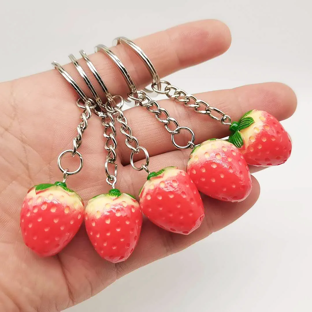 Creative Simulated Red Tomato Strawberry Kaychain Pendant Cute 3D Fruit Vegetable Car Bag Ring Decoration