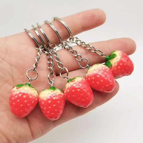 크리에이티브 시뮬레이션 레드 토마토 딸기 카체인 펜던트, 귀여운 3D 과일 야채 자동차 가방 링 장식 