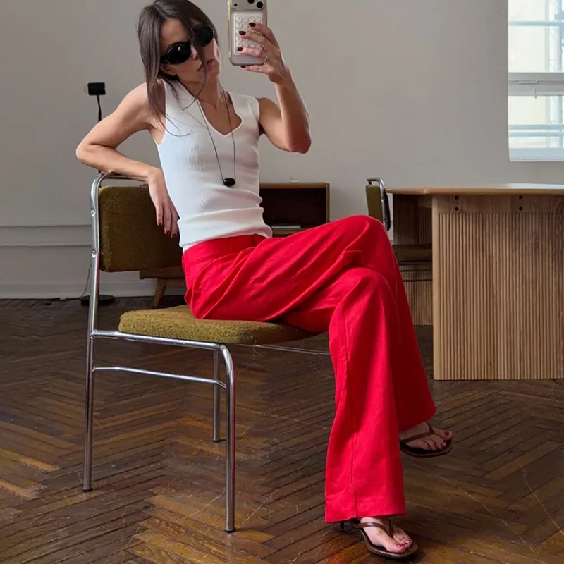 Women 2026 Spring Summer New Hot Selling Linen Wide Leg Pants High Waist Drape Casual Straight Leg Trousers Trendy Chic Daily