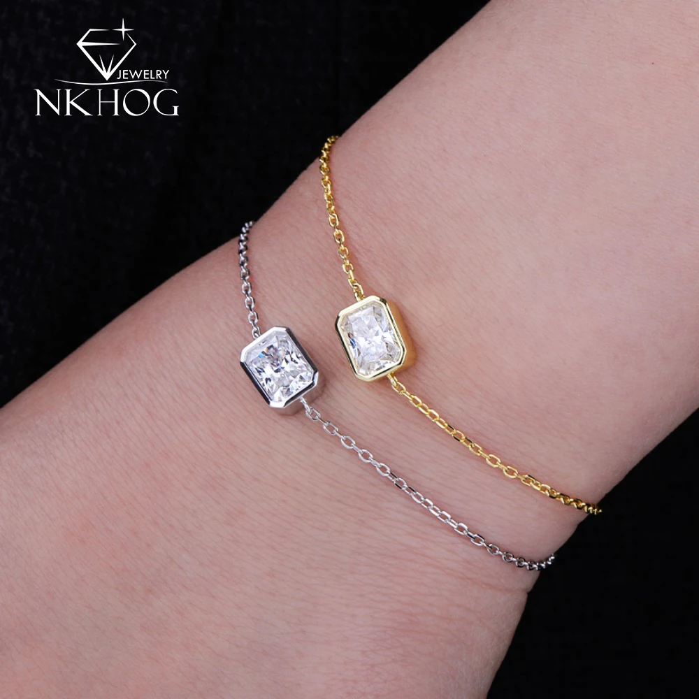 NKHOG 1/2CT Marquise/Emerald/Radiant Cut Moissanite Bracelets Women S925 Silver Lab Diamond Hand Chains Party Fine Jewelry Gifts