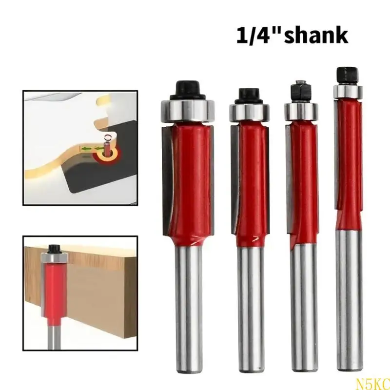 N5KC Set Of 4 High Accuracy Red Router Bits For Efficient And Metal Cutting