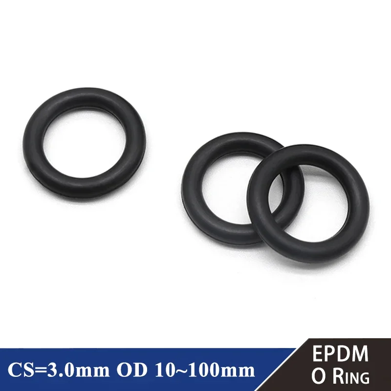 10/50szt O-ringi EPDM CS 3mm OD 10 ~ 100mm Odporność na kwasy i zasady Odporność na wodę O-ring odporny na tarcie Czarny