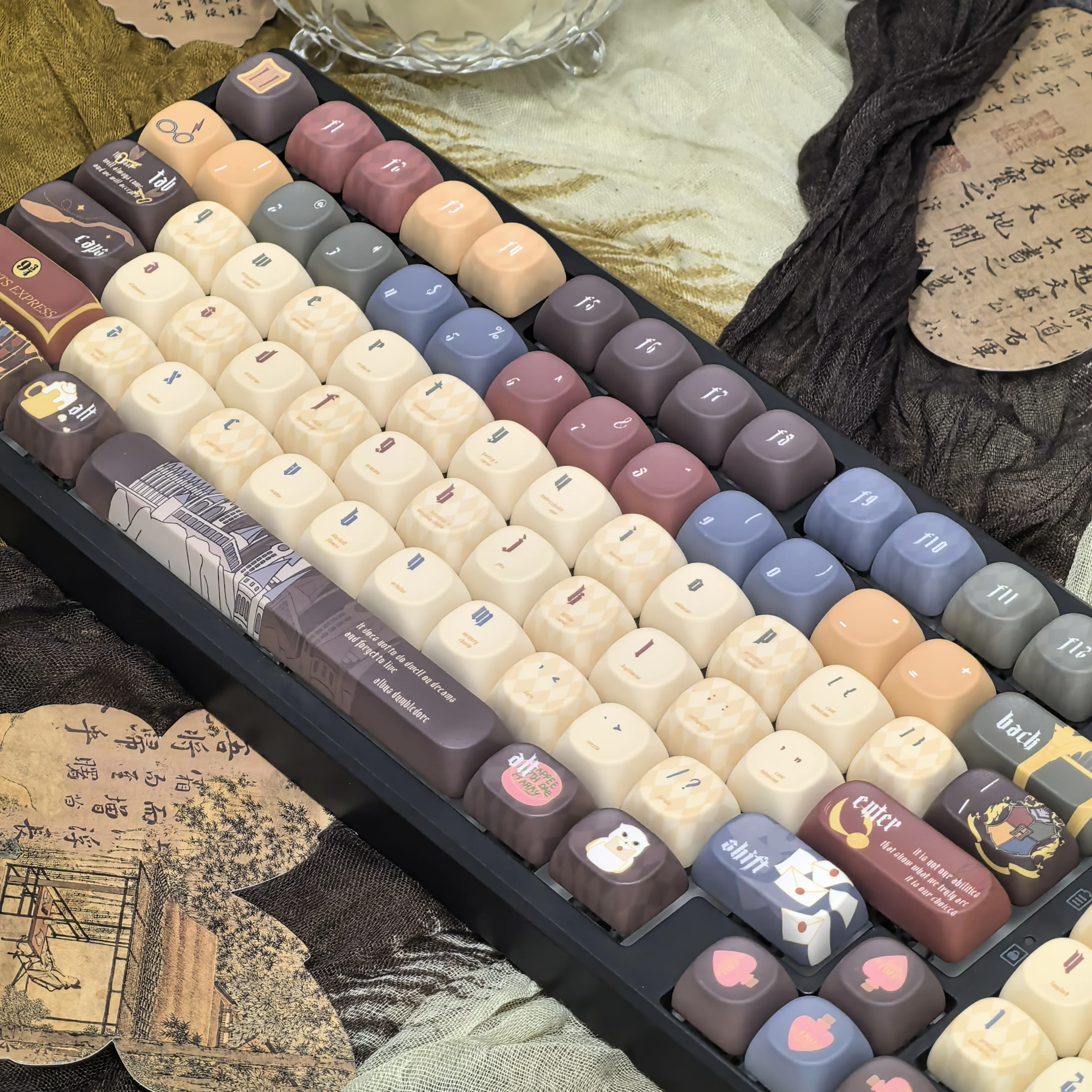 Hogwarts Keycaps Cherry/MOA Profile PBT 5-sided Dye-Sub Alice/Wooting Keycap Personalized Theme Brown Mechanical Keycaps