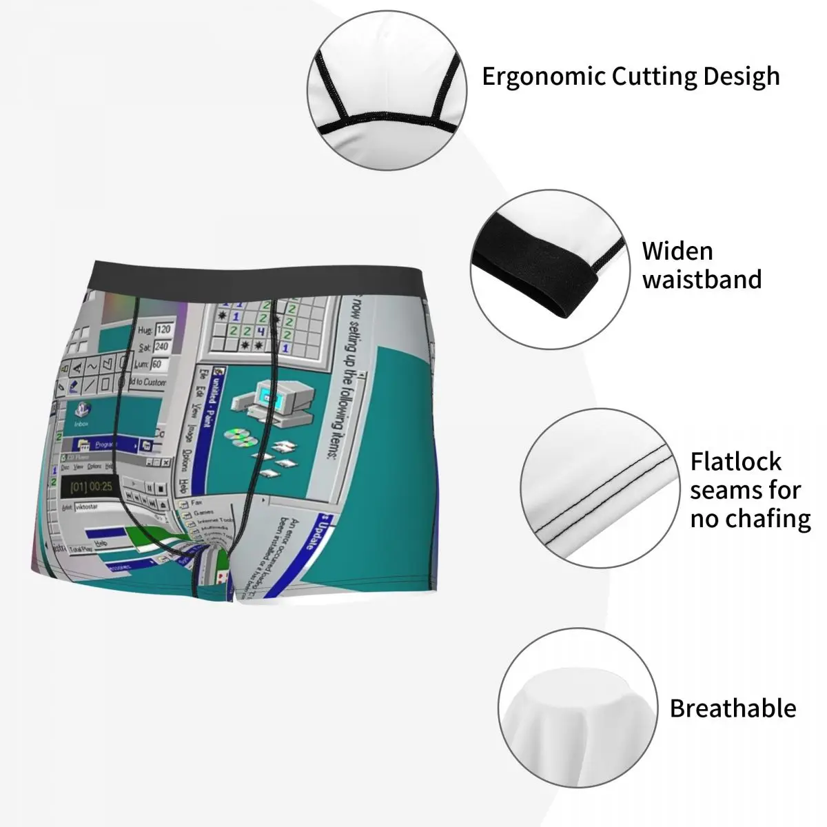 ボクサーパンツ ショーツ Windows 95 コラージュ パンティー 男性用通気性下着 オム男性ボーイフレンドギフト用