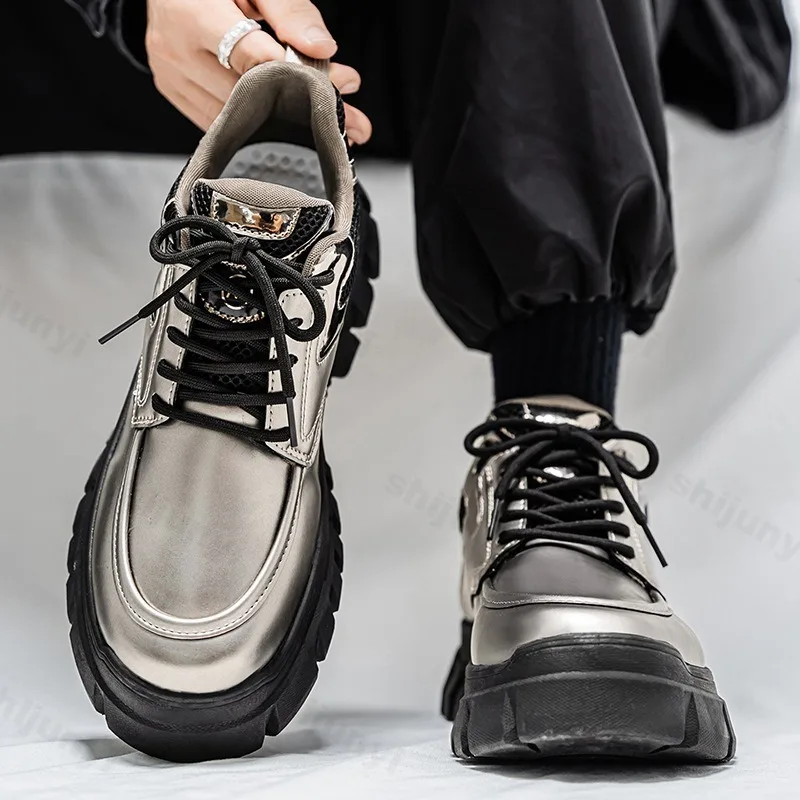 

Fashion Men Platform Sneakers Vintage Cozy Wear-resisdent Hick Soled Casual Men Shoes Thick Soled Single Shoes Zapatillas Hombre